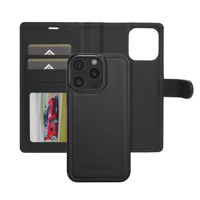 LC.imeeke - LC.IMEEKE L2 Series iPhone 14 Pro Max Plånboksfodral Konstläder - Svart