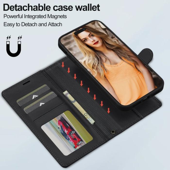 LC.imeeke - LC.IMEEKE L2 Series iPhone 14 Pro Max Plånboksfodral Konstläder - Svart