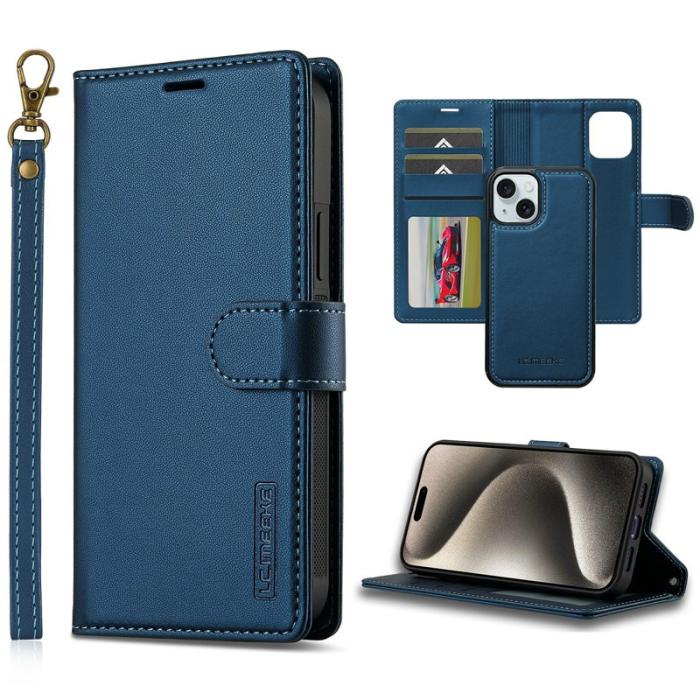 LC.imeeke - LC.IMEEKE L2 Series iPhone 15 Plånboksfodral Konstläder - Blå