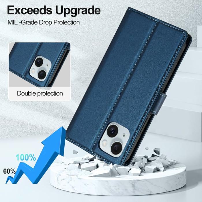 LC.imeeke - LC.IMEEKE L2 Series iPhone 15 Plånboksfodral Konstläder - Blå