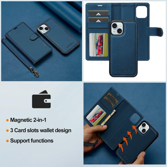 LC.imeeke - LC.IMEEKE L2 Series iPhone 15 Plånboksfodral Konstläder - Blå