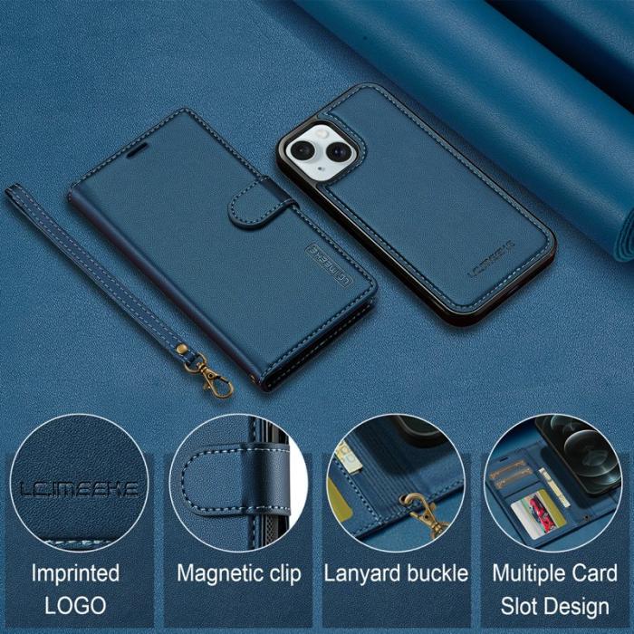 LC.imeeke - LC.IMEEKE L2 Series iPhone 15 Plånboksfodral Konstläder - Blå
