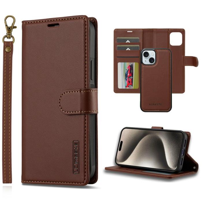 LC.imeeke - LC.IMEEKE L2 Series iPhone 15 Plånboksfodral Konstläder - Brun
