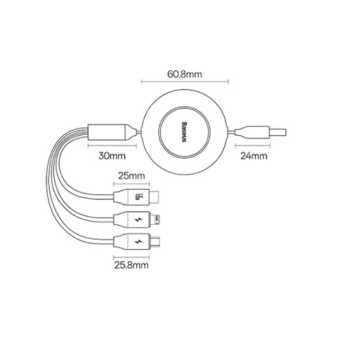 BASEUS - BASEUS Retractable 3in1 USB/USB-C/MicroUSB/Lightning Kabel 1M