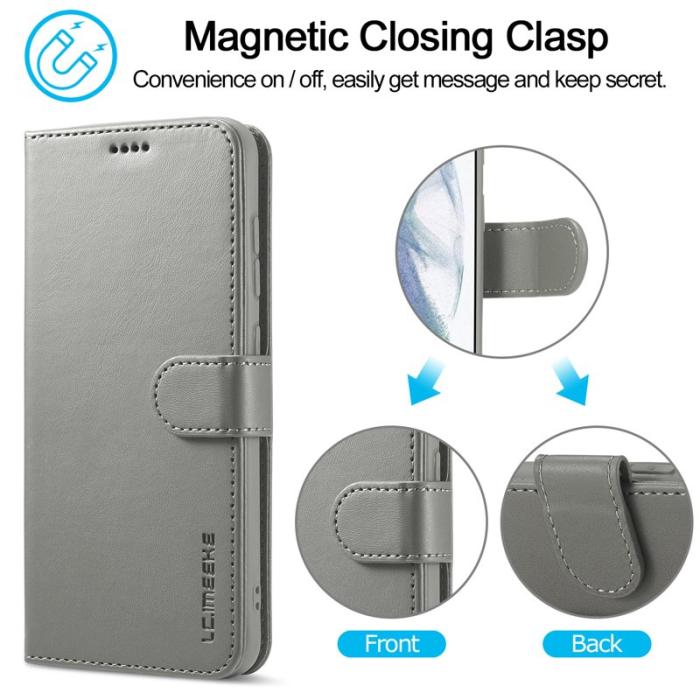 LC.imeeke - LC.IMEEKE Design Plånboksfodral i Konstläder - Grå för Samsung Galaxy S21 FE