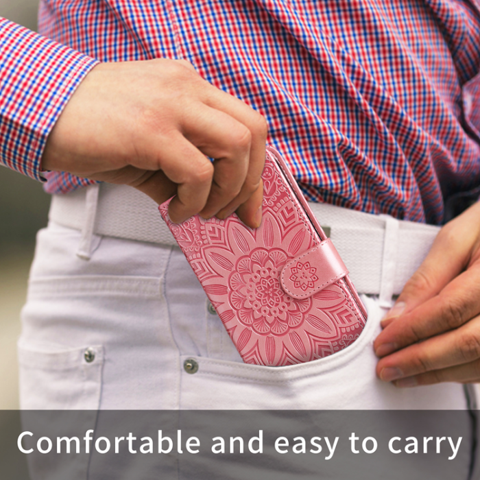 A-One Brand - Galaxy S26 Edge Plånboksfodral Sunflower Imprint Läder - Rosa