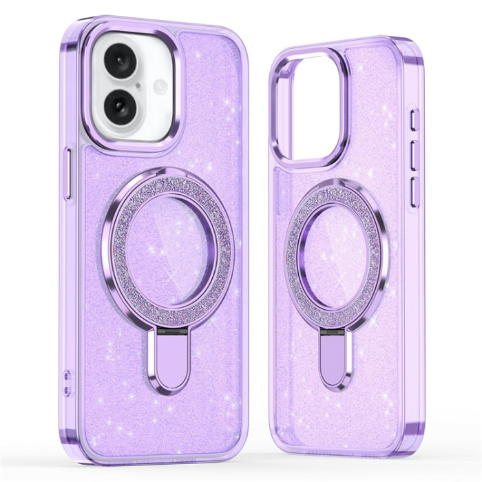 A-One Brand - iPhone 17 Mobilskal Glitter Design TPU + PC Kickstand - Lila