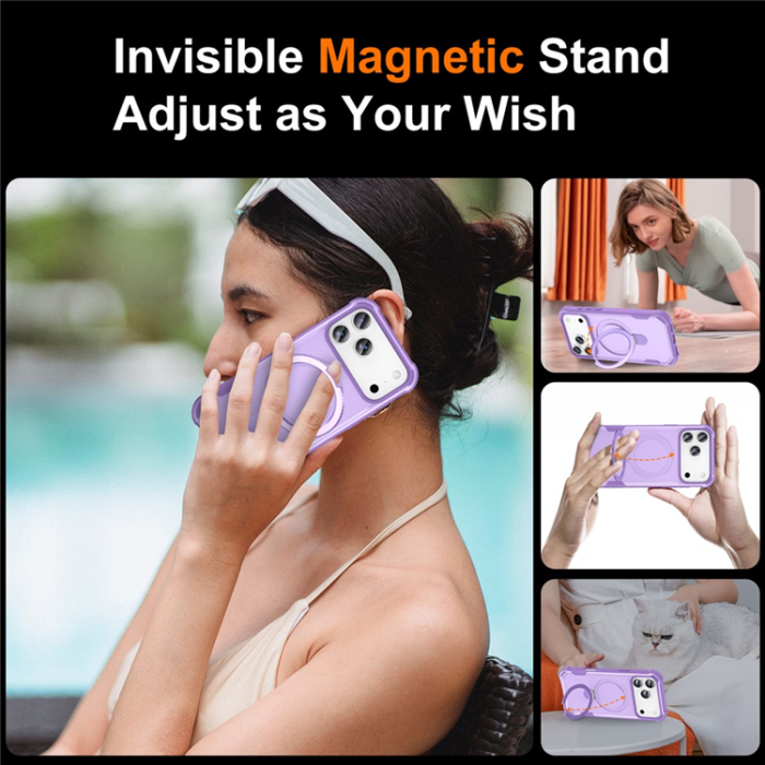 A-One Brand - iPhone 17 Pro Mobilskal MagSafe Kickstand Shockproof - Lila