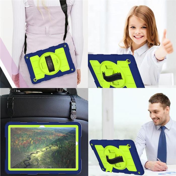 A-One Brand - Galaxy Tab A9 Plus Skal Rotating Handrem Med Axelrem - Marinblå / Grön