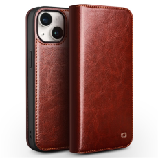 QIALINO - Qialino iPhone 15 Plånboksfodral Äkta Läder Cowhide - Brun