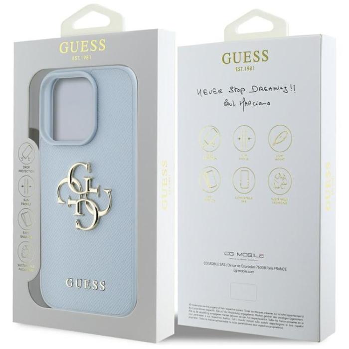 Guess - Guess iPhone 16 Pro Max Mobilskal Grained Big 4G Small Classic Logo - Blå