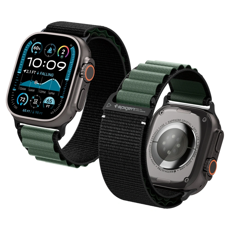 Spigen Apple Watch (44/45/46/49mm) Armband WBF1 - Svart/Grön | 5123 | AlltMobil