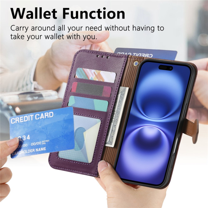 A-One Brand - iPhone 17 Plånboksfodral Leaf Magnetiskt Spänne Konstläder - Lila