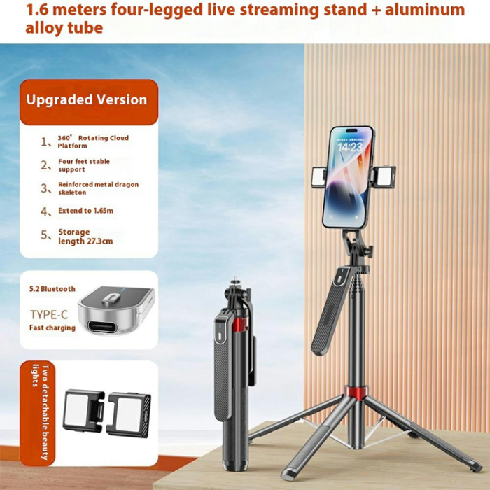 OEM - Bärbar Selfiestick Bluetooth med Dubbel V2 Fill Light P185mini