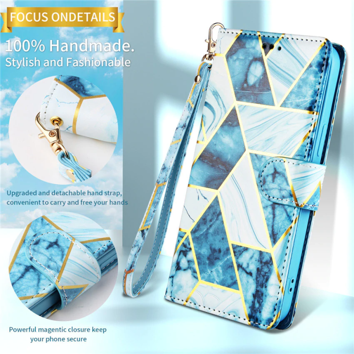 OEM - Marble Grid Plånboksfodral till Galaxy S21 Plus - Blå