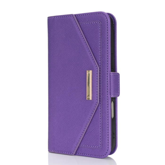 A-One Brand - iPhone 17 Pro Konstläder Plånboksfodral Cross Texture med Axelrem - Lila