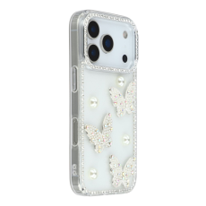 A-One Brand - iPhone 17 Pro Mobilskal Rhinestone Edge Pearl Butterfly