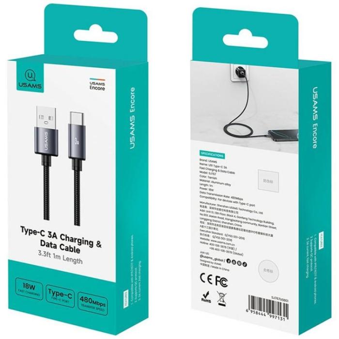 USAMS - USAMS USB-A till USB-C Kabel 18W 1m U91 - Tarnish