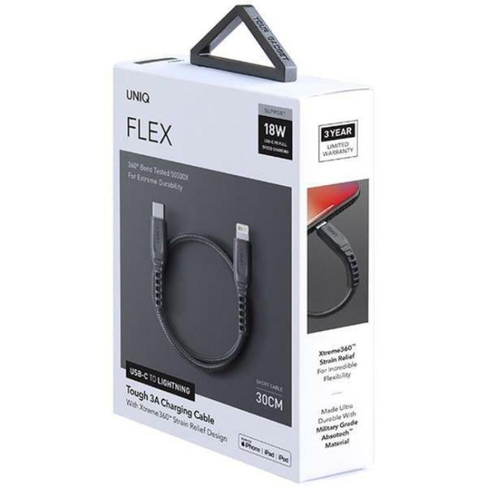 UNIQ - Uniq USB-C till Lightning kabel Flex Nylon 0.3m 18w - Svart