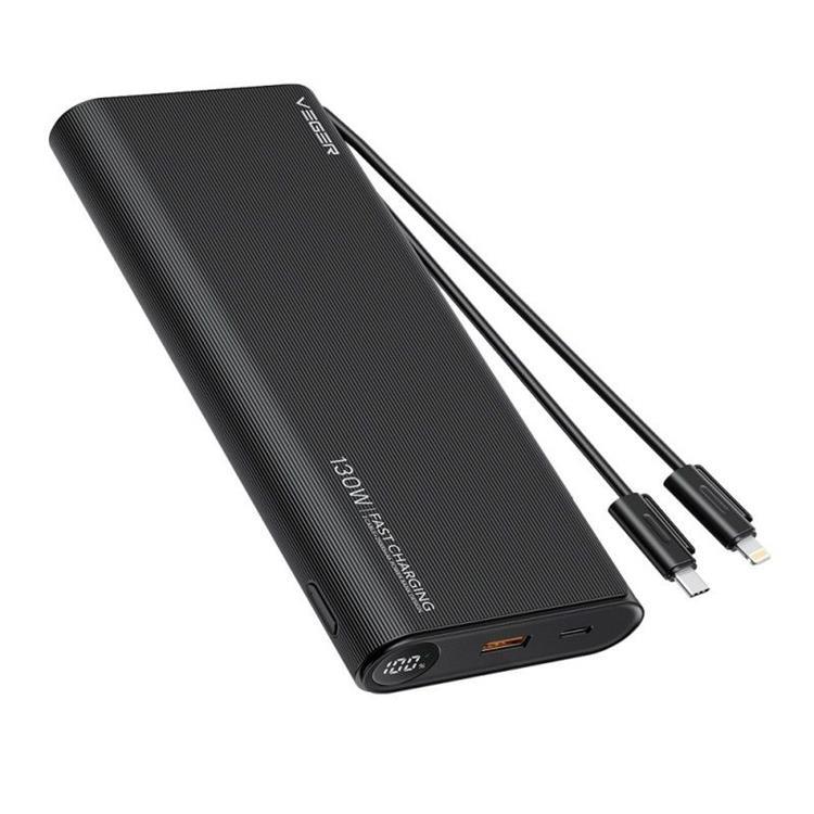 VEGER Powerbank 25000 mAh med Lightning/Typ-C Kablar 130W TCE130 | 505295 | AlltMobil