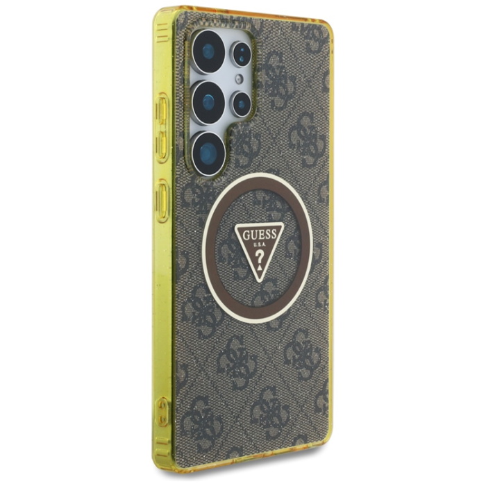 Guess - Guess Mobilskal till Galaxy S25 Ultra MagSafe 4G Glitter Triangle Buttons - Brun
