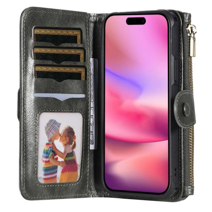 A-One Brand - iPhone 17 Plånboksfodral Detachable Zipper - Grön
