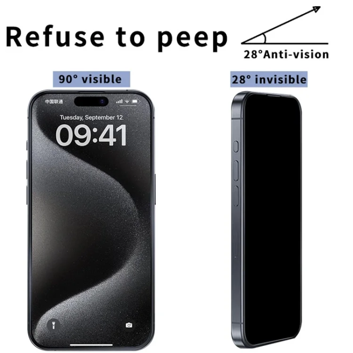 OEM - iPhone 16 Härdat Glas Skärmskydd Privacy - Svart