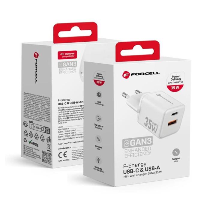 Forcell - Forcell Mini Snabbladdare 35W USB-C/USB-A GaN III QC4.0 PD