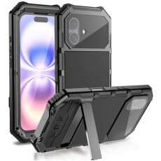 R-JUST - R-JUST iPhone 17 Mobilskal med Härdat Glas Kickstand - Svart