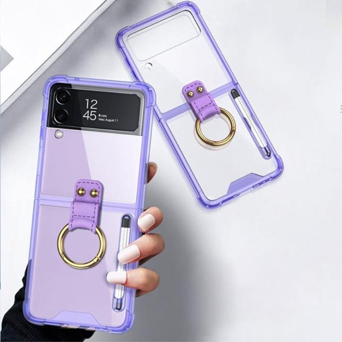 GKK - GKK Galaxy Z Flip 4 Skal Ringhållare med Stylus Penna - Lila