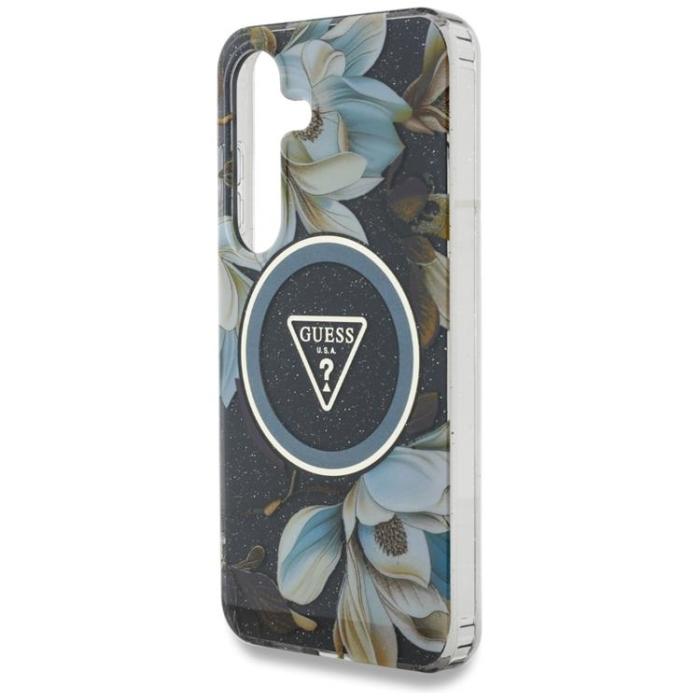 Guess - Guess Mobilskal till Galaxy S25 Ultra MagSafe Glitter Flowers Triangle - Svart
