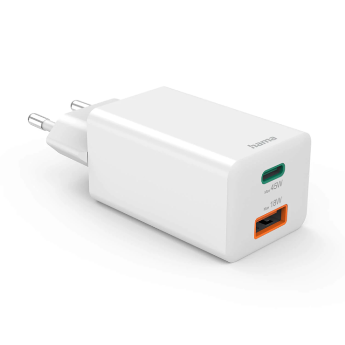 Hama - Hama Snabbladdare 45W 1xUSB-C 1xUSB-A GaN - Vit