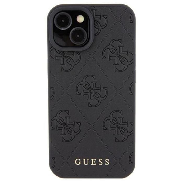 Guess - Guess iPhone 15 Mobilskal Läder Stamped - Svart