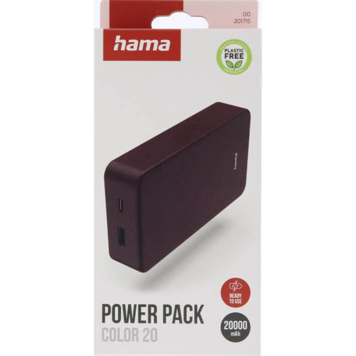 Hama - Hama Powerbank 20000 mAh USB-C/USB-A - Plommon