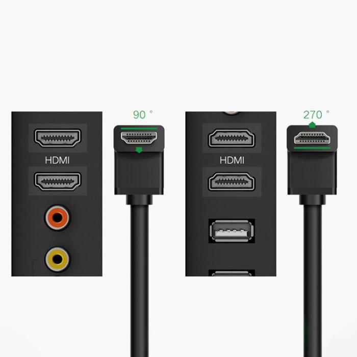 Ugreen - Ugreen Angled HDMI Kabel 90° 4K 2m - Svart