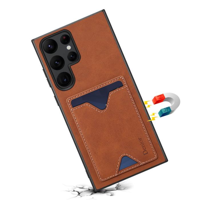 DENIOR - DENIOR Mobilskal till Samsung Galaxy S24 Ultra Läder+TPU med Ställning Brun