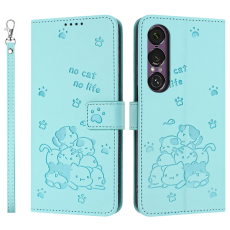 A-One Brand - Sony Xperia 1 VII Plånboksfodral Cats Imprint - Grön