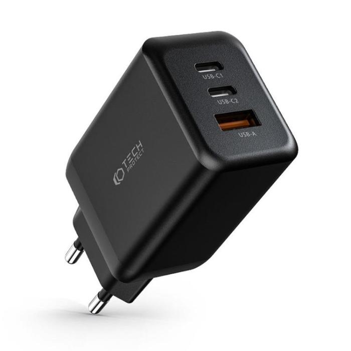 Tech-Protect - Tech-Protect 3-Port Väggladdare 65W - Svart