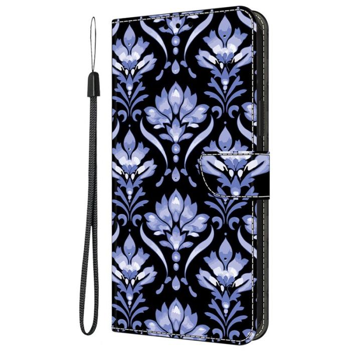 OEM - Plånboksfodral för Samsung Galaxy S26 Konstläder Mönster - Blommor - Svart