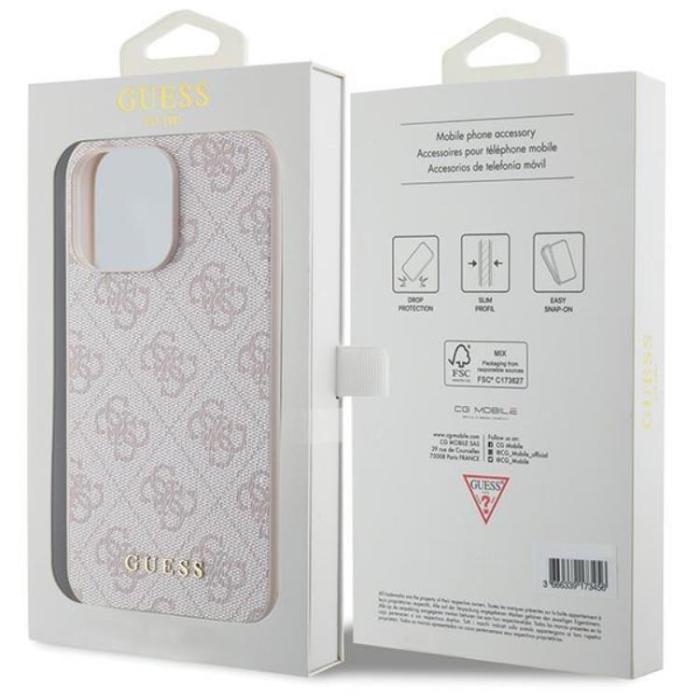 Guess - Guess iPhone 15 Pro Max Mobilskal 4G Metal Gold Logo - Rosa