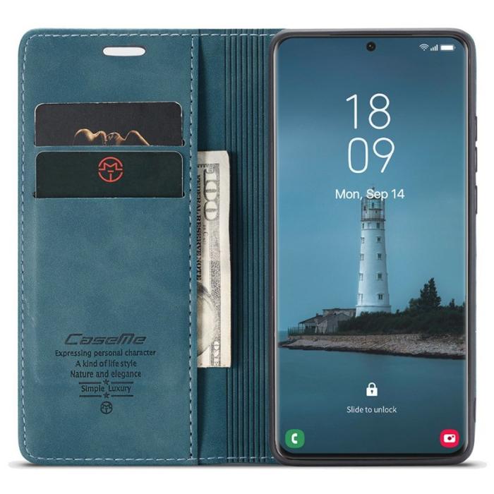 Caseme - CASEME 013 Series Plånboksfodral Konstläder för Samsung Galaxy S21 Ultra - Blå
