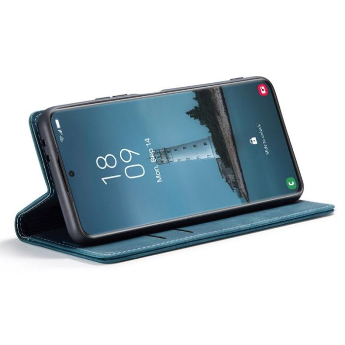 Caseme - CASEME 013 Series Plånboksfodral Konstläder för Samsung Galaxy S21 Ultra - Blå