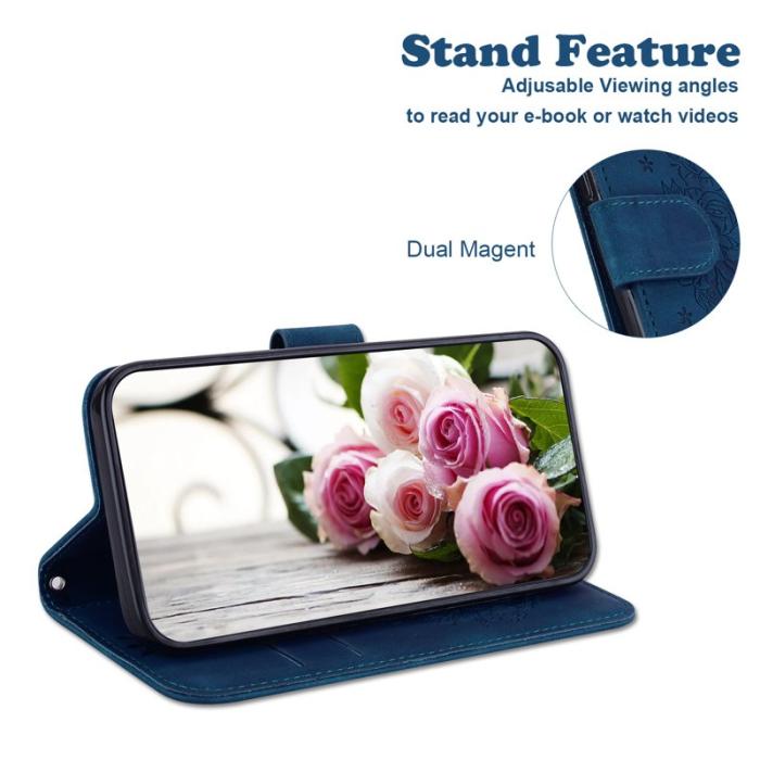 OEM - Samsung Galaxy S26 / S26 Pro Plånboksfodral Konstläder Butterfly Blomma - Blå