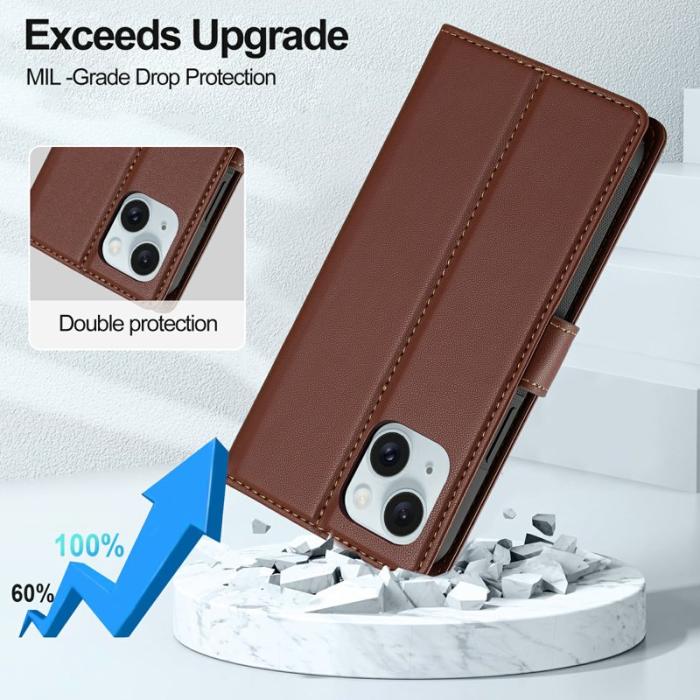 LC.imeeke - LC.IMEEKE L2 Series iPhone 15 Plånboksfodral Konstläder - Brun