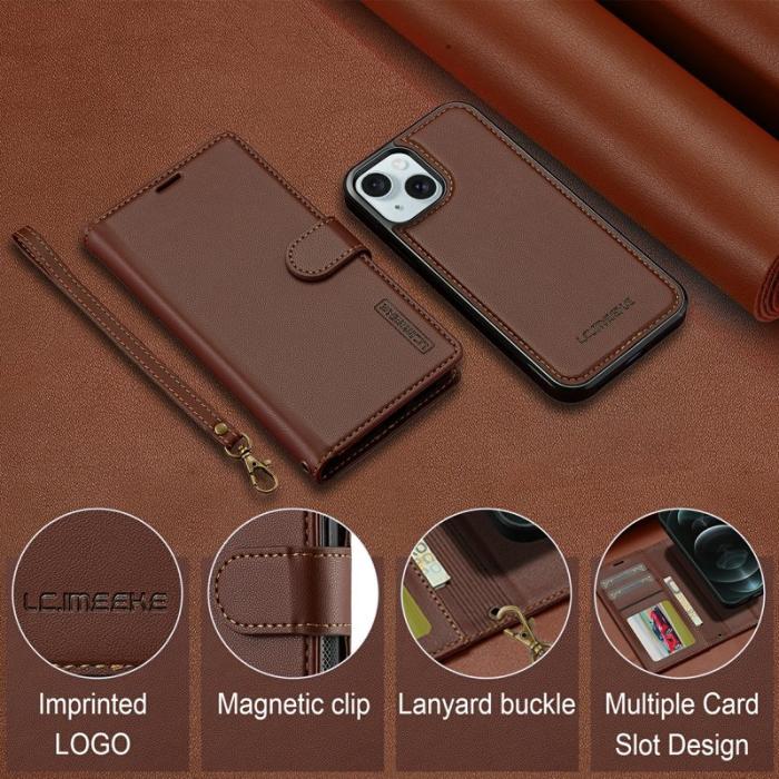 LC.imeeke - LC.IMEEKE L2 Series iPhone 15 Plånboksfodral Konstläder - Brun
