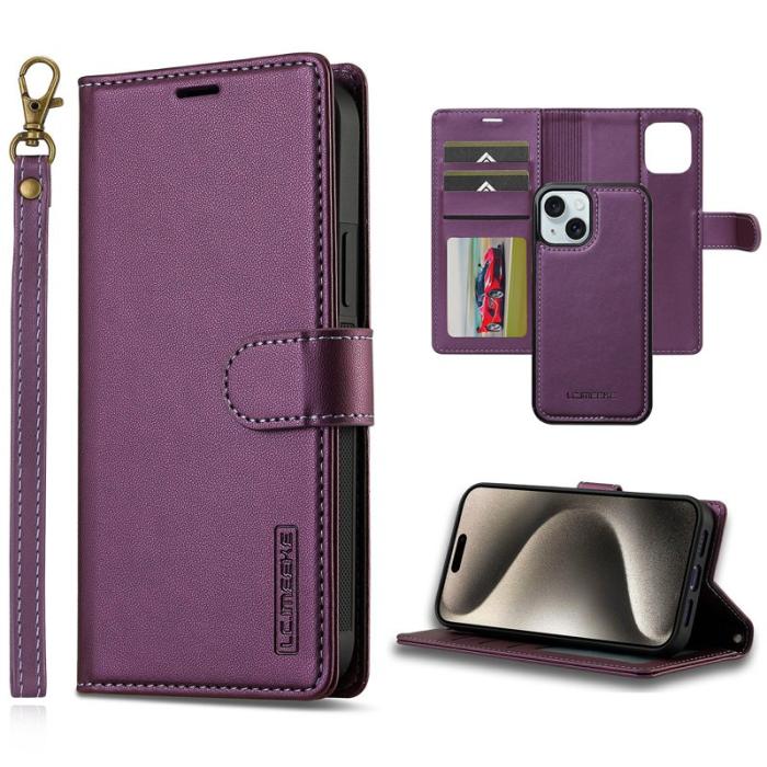 LC.imeeke - LC.IMEEKE L2 Series iPhone 15 Plånboksfodral Konstläder - Lila