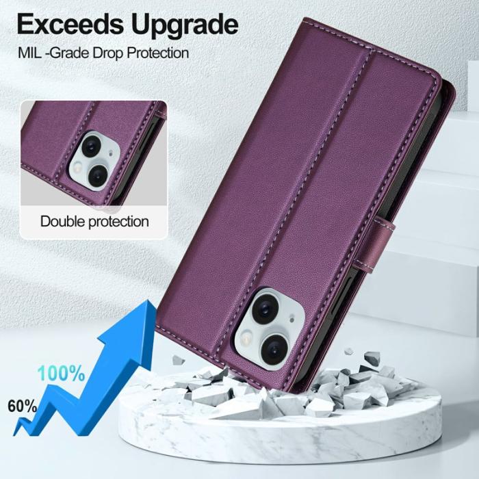 LC.imeeke - LC.IMEEKE L2 Series iPhone 15 Plånboksfodral Konstläder - Lila