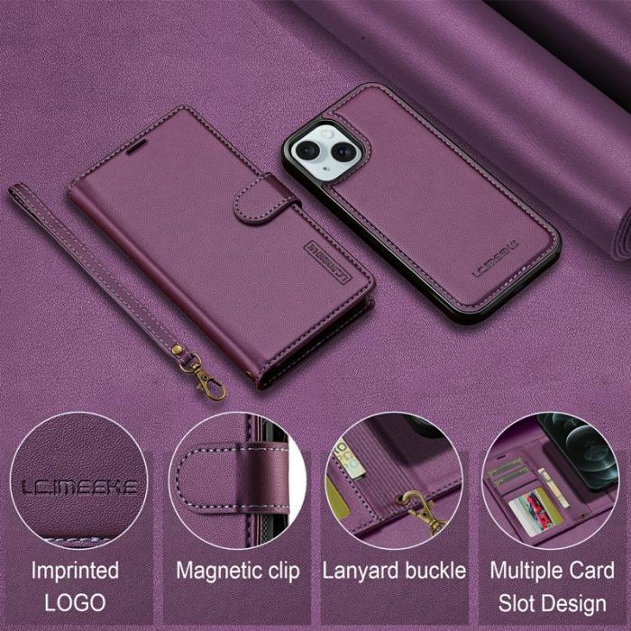 LC.imeeke - LC.IMEEKE L2 Series iPhone 15 Plånboksfodral Konstläder - Lila
