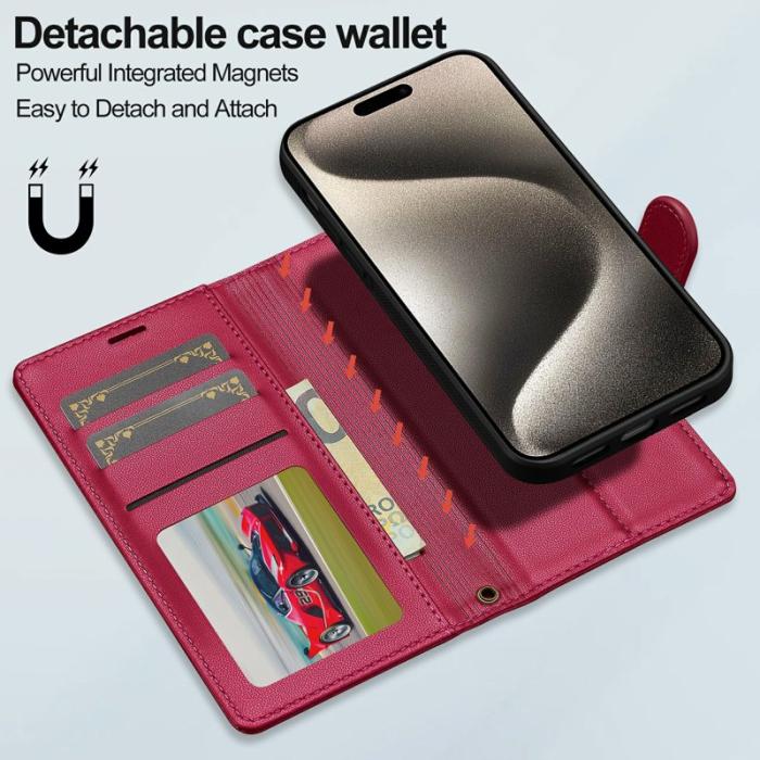 LC.imeeke - LC.IMEEKE L2 Series iPhone 15 Plånboksfodral Konstläder - Röd