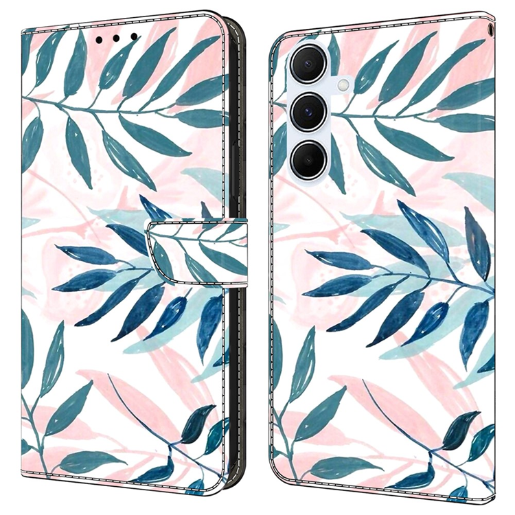Galaxy A17 5G Konstläder Plånboksfodral Pattern Printing - Watercolor Leaves | 2353 | AlltMobil